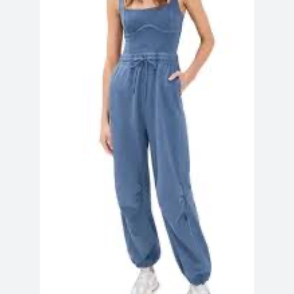 Free People Blue Denim-Look Jumpsuit
